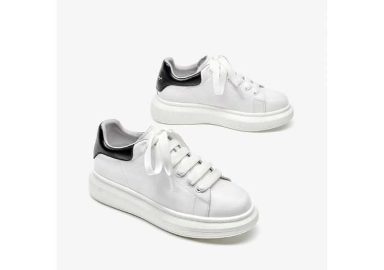 White Sneakers Women Genuine Cow Leather Round Toe Trainers Lace up Lady Casual Shoes Handmade 29070