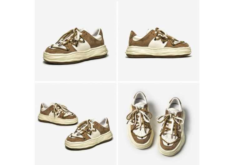 Platform Sneakers Women Synthetic Leather Suede Lace Up Retro Trainers Mixed Colors Dissolve Sole Ladies Shoes 29154